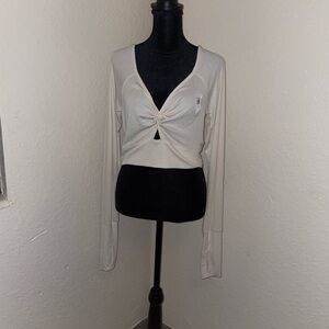 Old Navy Cream ribbed Tie Cropped Top Sz L